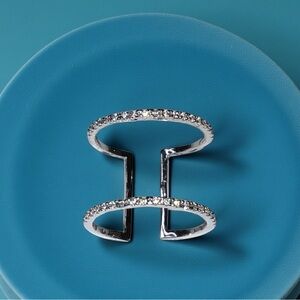 Elegant Silver Double Cuff Ring with Cubic Zirconia Stones